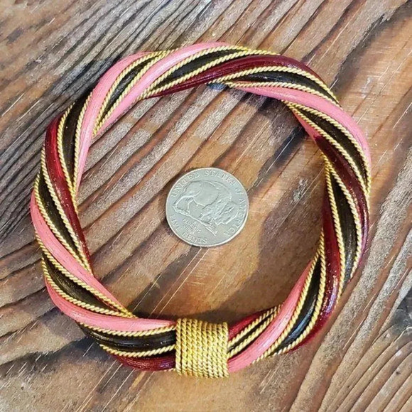 Twisted Rattan Bangle Bracelet Gold Pink Black - Picture 5 of 5